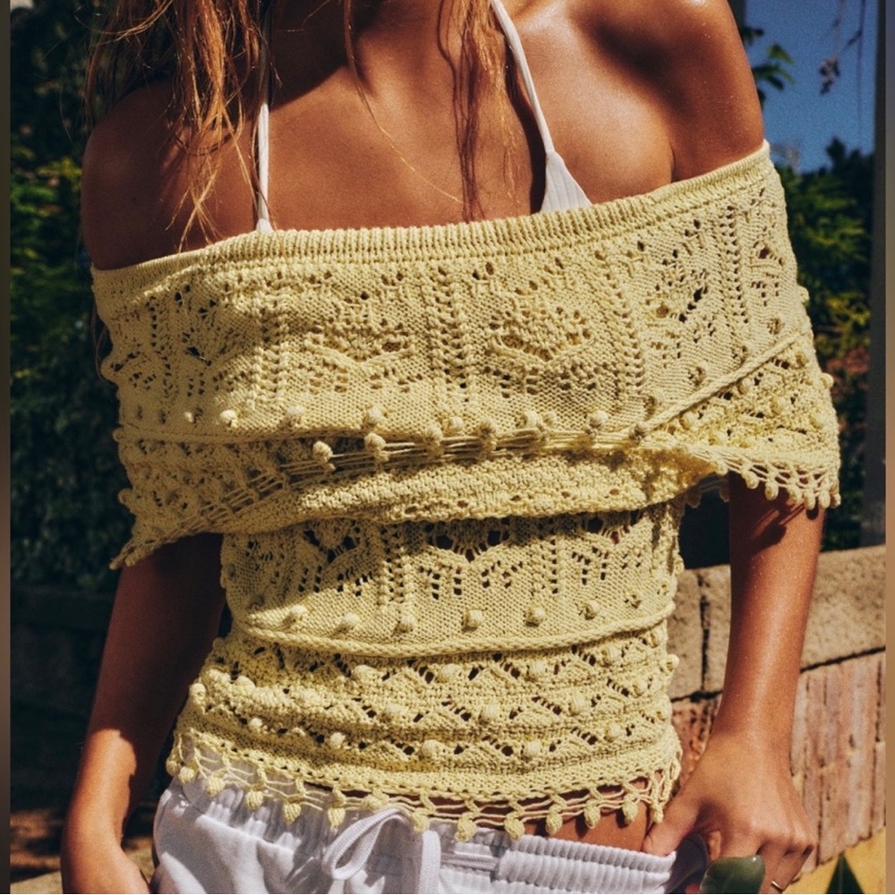 Zara Pale Yellow Off-the-Shoulder Knit Sweater